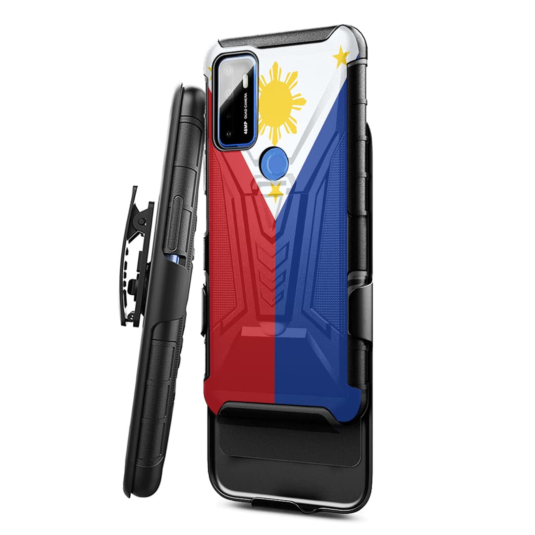 Military Shockproof Heavy Duty Phone Case for Cricket Dream 5G & AT&T Radiant Max 5G - Kickstand Belt Clip Holster Cover with Philippines Flag Design | Perfect for Outdoor Activities, Construction Work & Travel Protection