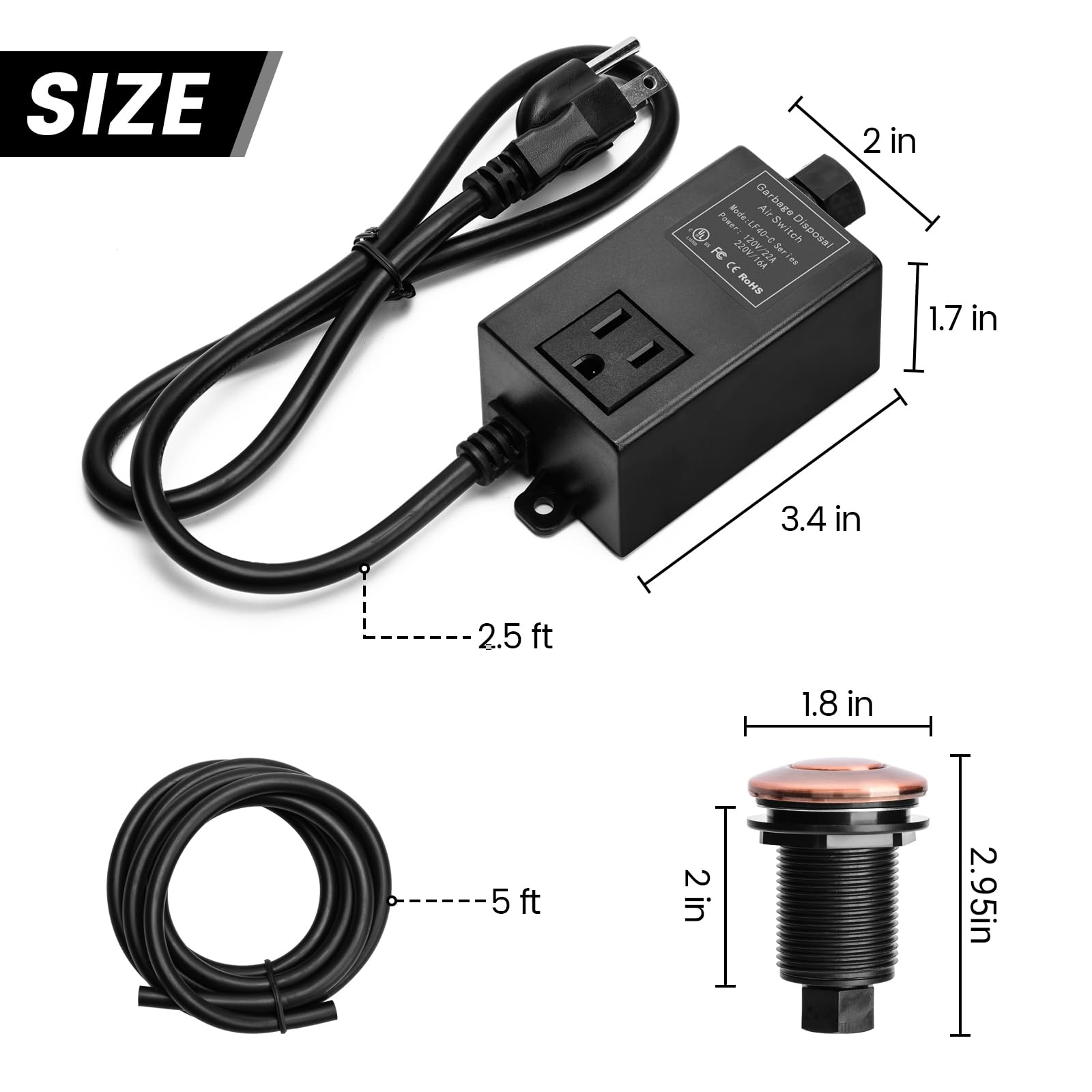Briidea Stainless Steel Oil Rubbed Bronze (ORB) Garbage Disposal Air Switch Kit - Short Air Button for Sink Top Waste Disposal | Perfect for Kitchen Sink, Home Renovation & Easy Waste Management