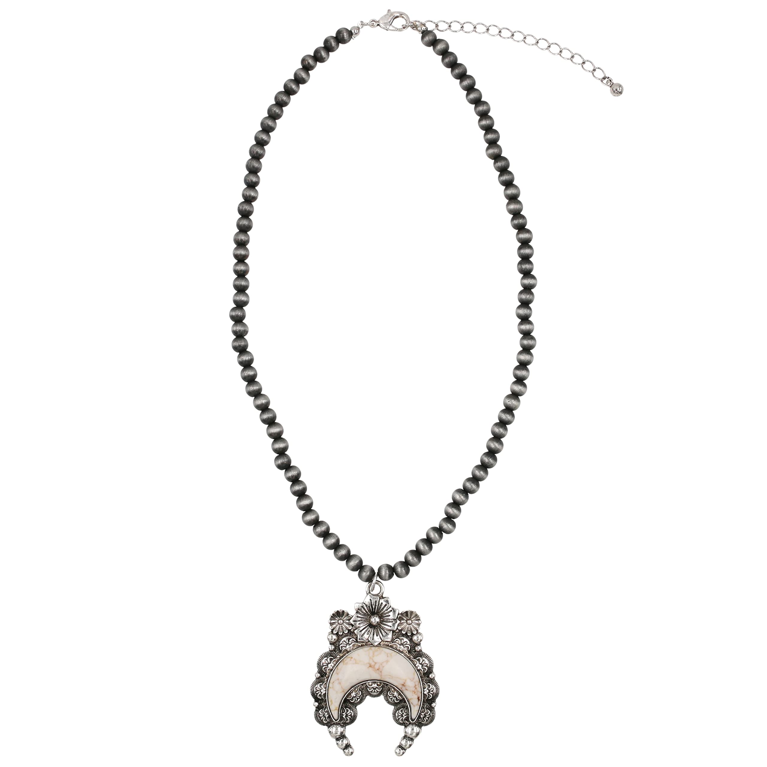 Authentic Western Squash Blossom Faux Navajo Pearl Necklace - 18 Inch Sterling Silver Jewelry for Women | Perfect for Boho Fashion, Western Style & Special Occasions