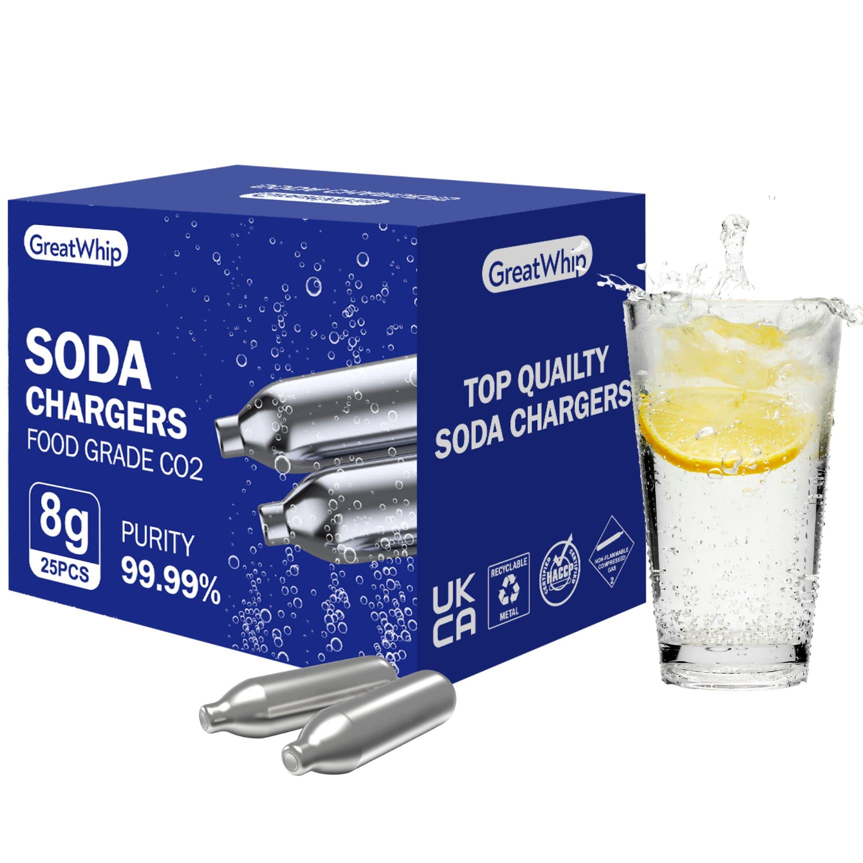 GreatWhip 50 Count 8g CO2 Soda Cartridges - Compatible with Soda Makers, Carbonated Water Machines & Sparkling Water Makers | Perfect for Home Carbonation, DIY Sparkling Drinks & Soda Making
