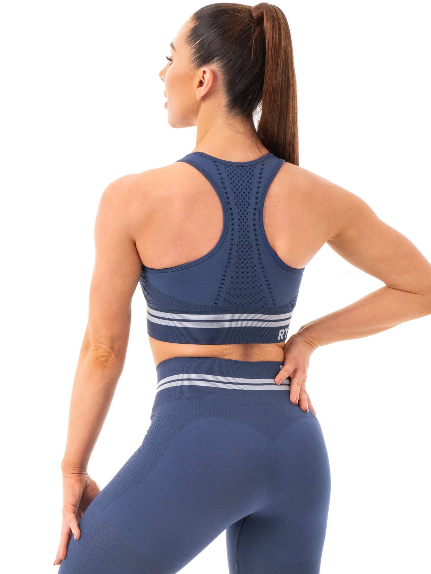 Freestyle Seamless Longline Sports Bra for Women - Steel Blue | High Support Workout Top for Yoga, Running & Gym