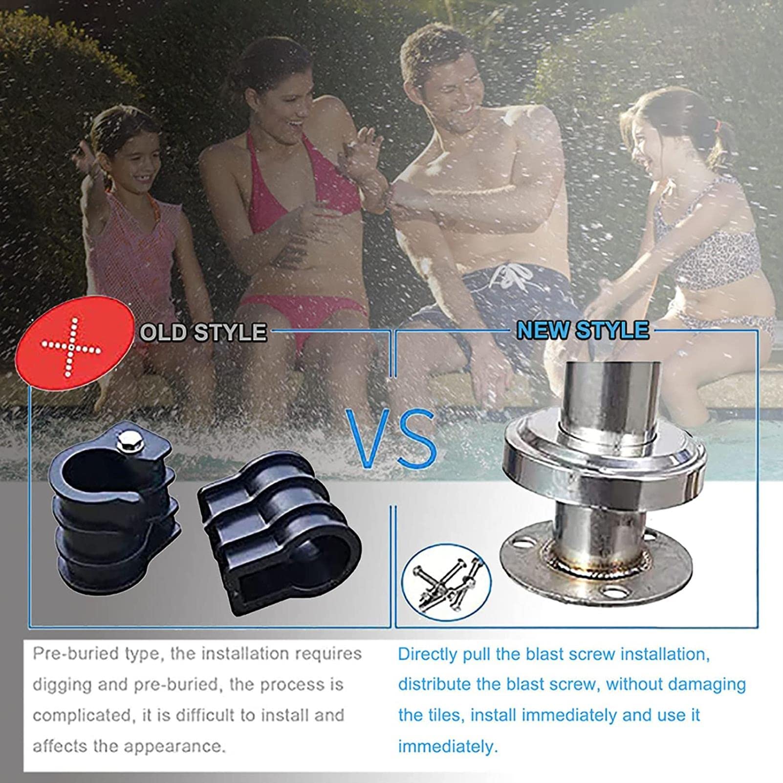 **304 Stainless Steel In-Ground Swimming Pool Hand Rail with Quick Mount Base - Full Accessories Set for Safety & Support - Perfect for Backyard, Residential, and Commercial Pools**