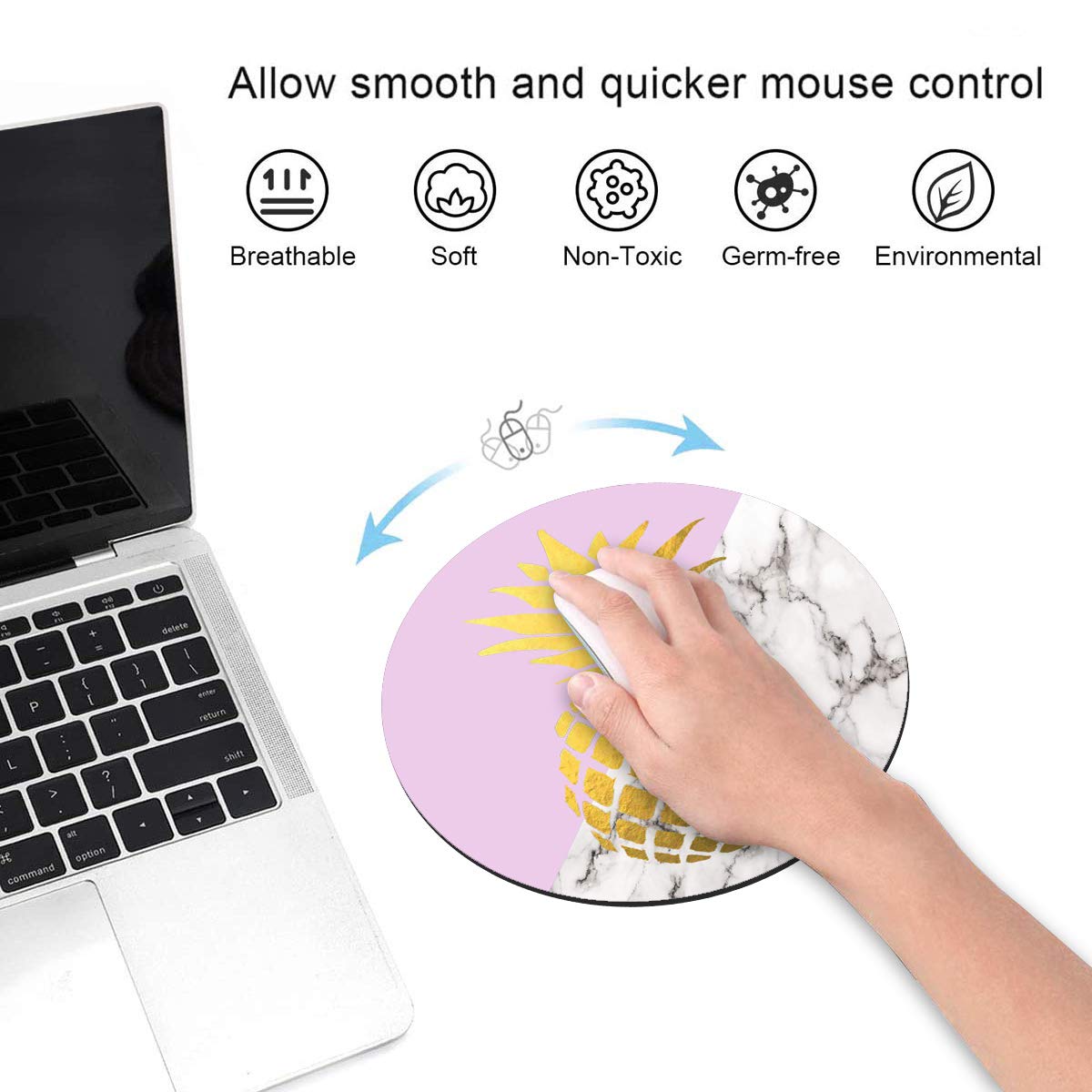 Pineapple Design Non-Slip Round Mouse Pad with Coasters Set - Rubber Computer Mousepad for Office & Home Desk Accessories - Perfect for Laptop, PC Workstations & Gaming Setup