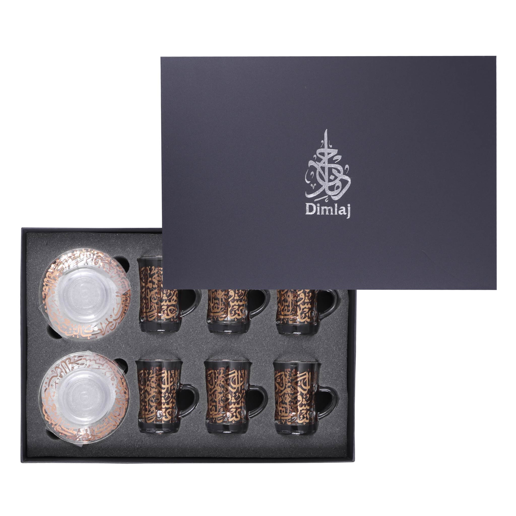 Dimlaj Kareem 6-Piece Gold Tea Cup and Saucer Set - Elegant Porcelain Tea Cups with Matching Saucers for Afternoon Tea, Bridal Shower, or Luxury Home Decor