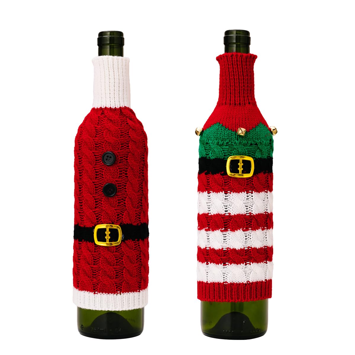 Christmas Wine Bottle Cover & Knitted Wine Bag Set - Holiday Wine Bottle & Glass Holder - Festive Knitted Wine Bottle Dress Up Decor for Christmas Parties & Gifts