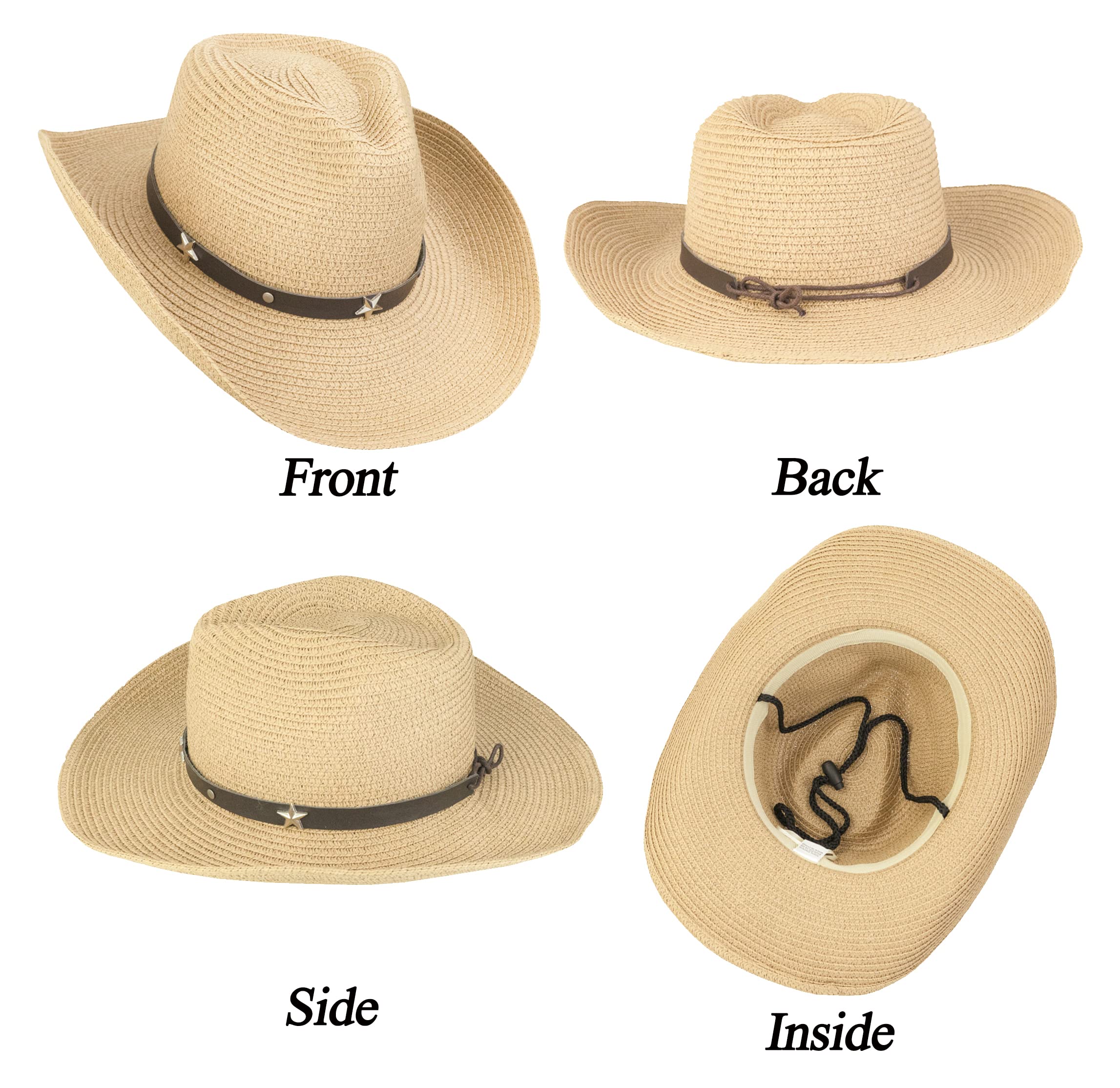 Western Straw Cowboy Hat for Women & Men - UPF 50+ Sun Protection with Wind Lanyard - Summer Beach Hat for Outdoor, Rodeo, and Country Style Fashion