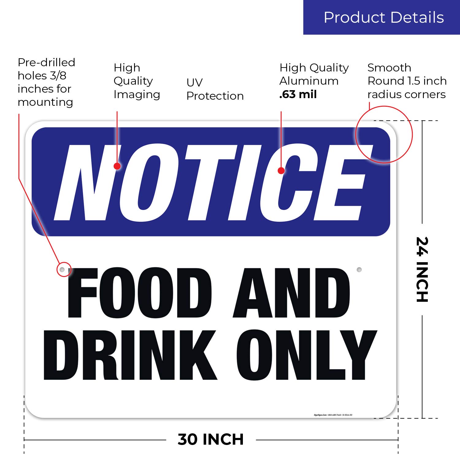 OSHA Food and Drink Only Sign - 24x30 Inches Rust-Free .063 Aluminum, Fade Resistant for Indoor/Outdoor Use - Made in USA - Perfect for Restaurants, Cafeterias & Workplace Safety Compliance