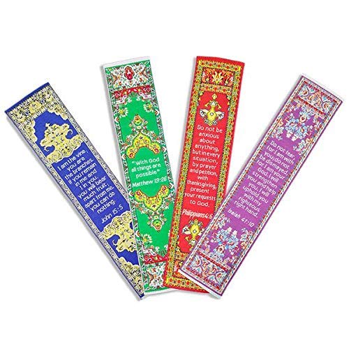 4 Pack Woven Bible Verse Bookmarks - Fabric Scripture Book Markers for Bible Study, Church Groups, Christian Gifts for Women - Perfect for Daily Devotion, Sunday School & Prayer Journaling (Assortment 2)