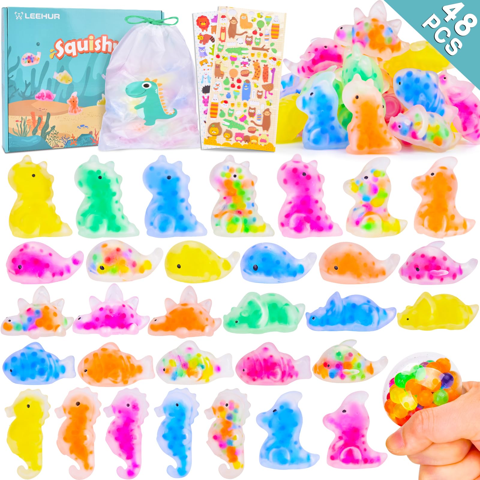 48-Piece Squishy Stress Relief Balls - Soft Silicone Squeeze Toys for Kids & Adults - Non-Toxic Kawaii Birthday Gifts, Classroom Prizes, Piñata Fillers - Perfect for Anxiety Relief, Party Favors & Sensory Play
