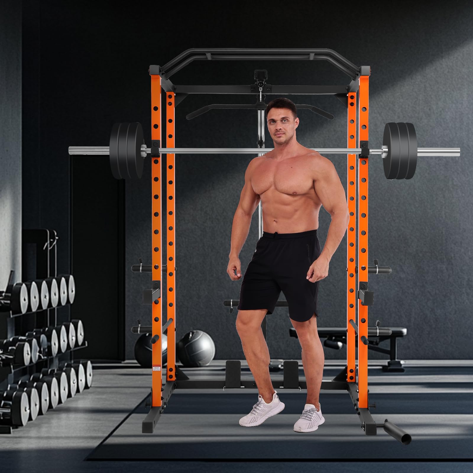 OPPSDECOR 1600lbs Power Cage with LAT Pull-Down & Adjustable Cable Pulley System - Multi-Functional Squat Rack for Home Gym | Strength Training Equipment for Weightlifting, CrossFit & Full-Body Workouts