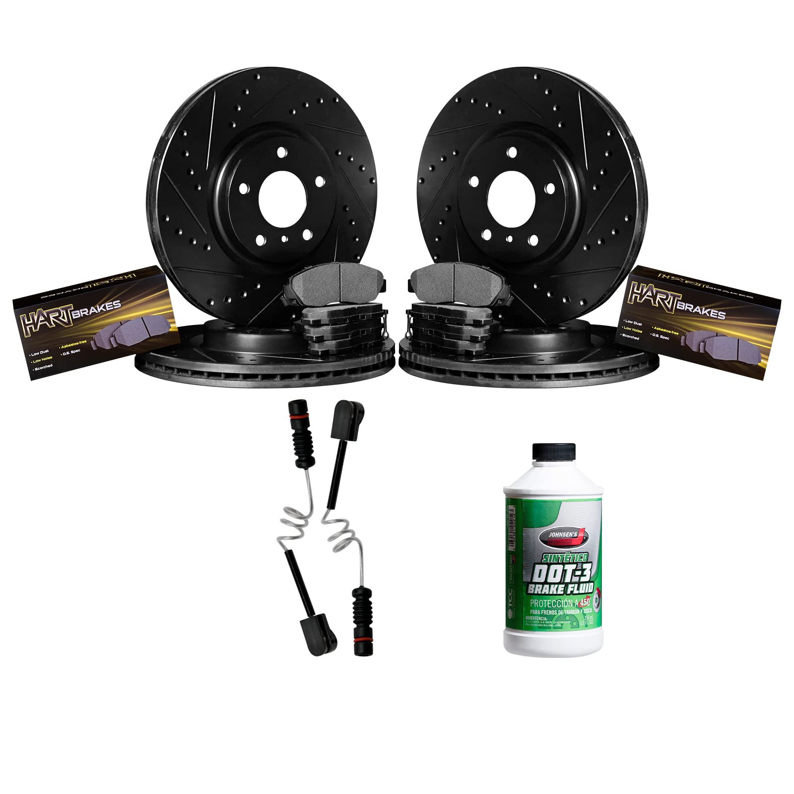 Hart Brakes Front & Rear Brake Pads and Rotors Kit - Semi-Metallic Brake Pads with Sensor Wire | BHCC.32002.63 | Perfect for Sedans, SUVs, and Trucks | Smooth Braking Performance for Daily Commute & Highway Driving