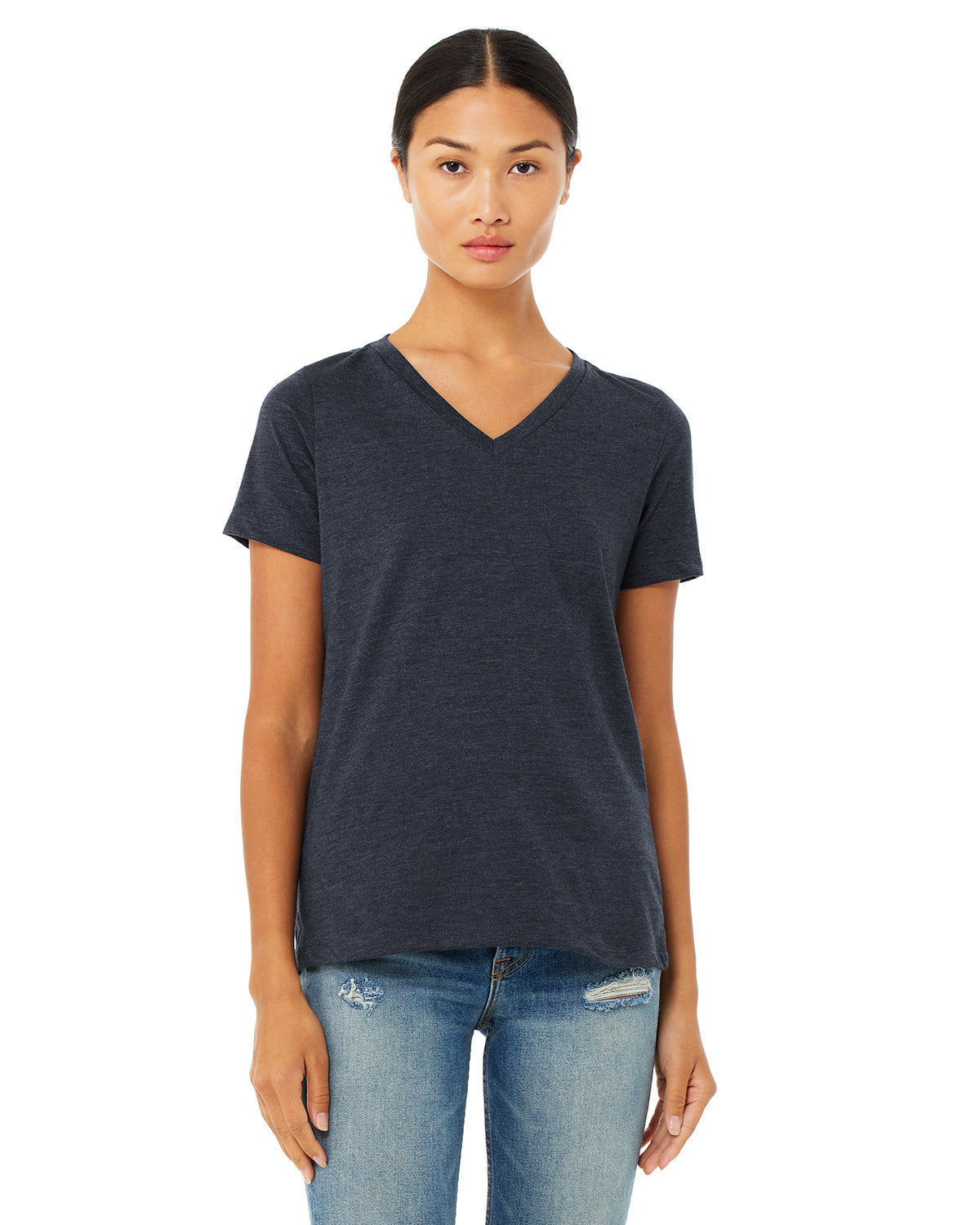 Bella + Canvas 6405CVC Women's Relaxed Fit Heather CVC Jersey V-Neck T-Shirt - Soft Casual Tee for Everyday Wear, Gym, and Layering