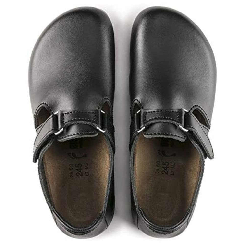 Birkenstock Women's Linz Super Grip Leather Clogs - Black, Size 37 EU (Narrow Fit) | Slip-Resistant Work Shoes for Nurses, Chefs & Healthcare Professionals