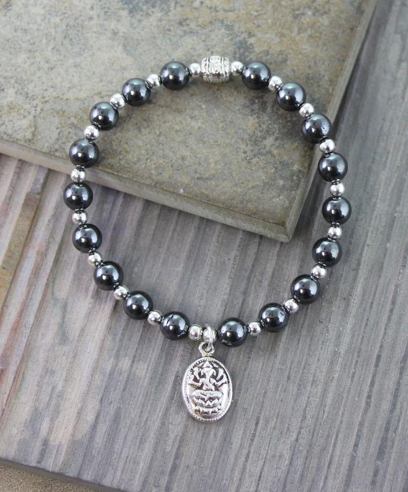 Authentic Hematite Silver Ganesh Wrist Mala Beads - Spiritual Meditation Bracelet for Yoga, Prayer & Positive Energy (108 Beads)