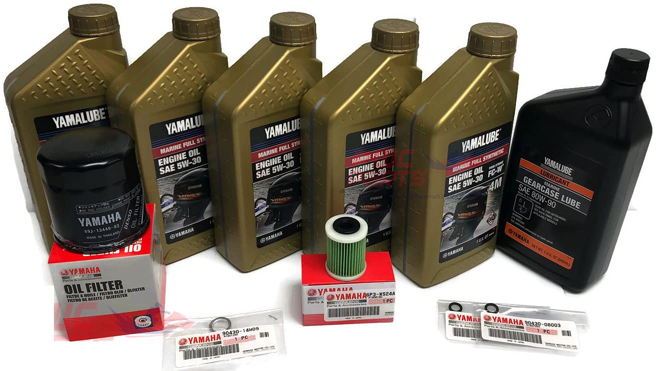 YAMAHA OEM 2006+ F150 Outboard Motor Oil Change Kit - 5W-30 4M Full Synthetic with Primary Fuel Filter, Gear Lube & Gaskets - Complete Maintenance Kit for Marine Engines | Perfect for Boat Engine Tune-Ups & Seasonal Maintenance