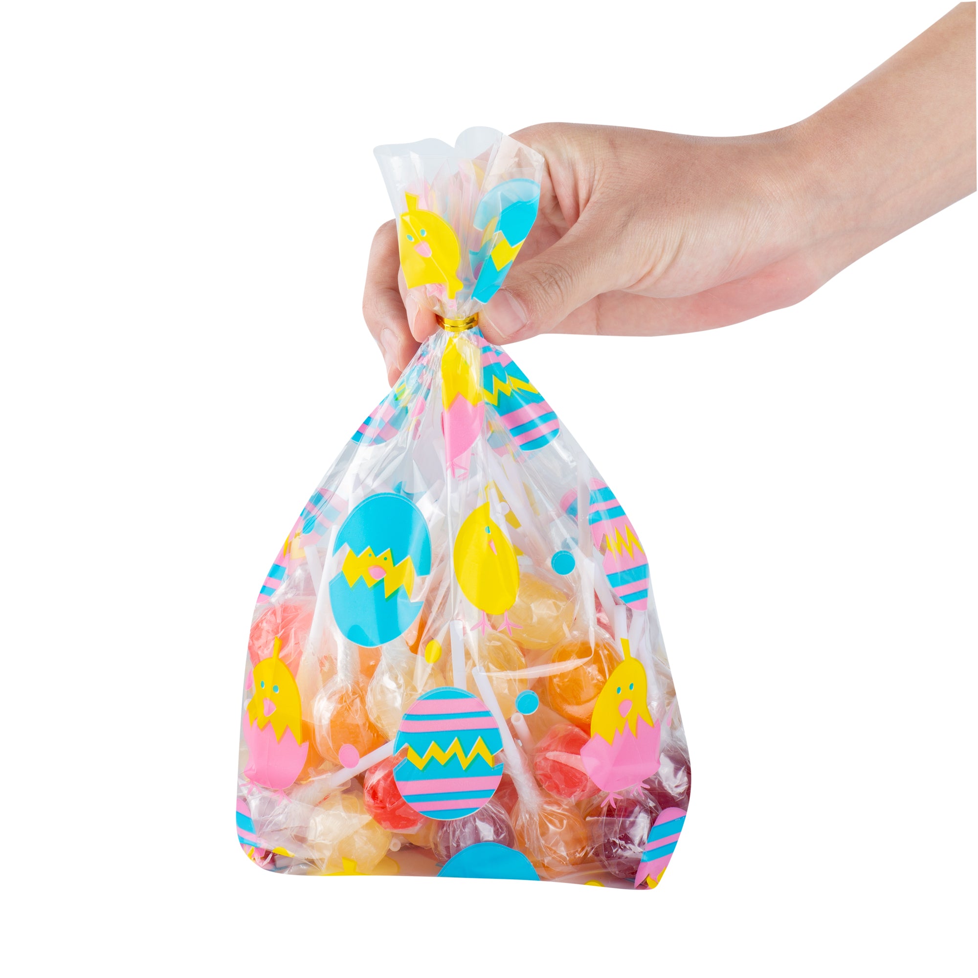 Easter Chick Plastic Candy Bags - 5x3x11 Inches, Gusseted Design - 100 Count Bulk Pack for Easter Treats, Party Favors & Holiday Candy Packaging