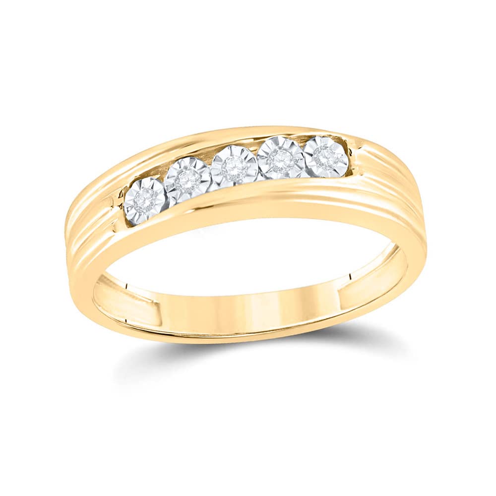 10K Yellow Gold Men's Round Diamond 5-Stone Wedding Band Ring (1/10 CTTW) - Perfect for Engagement, Anniversary & Special Occasion Gifts