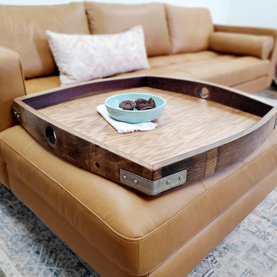 Reclaimed Wine Barrel Large Square Serving Tray Set - Rustic Wood Charcuterie Board for Cheese, Appetizers & Entertaining - Perfect for Parties, Weddings & Home Decor
