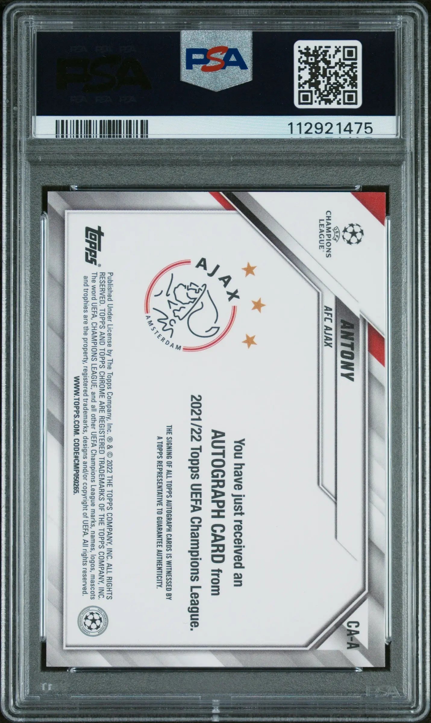 2021 Topps Chrome UEFA Champions League Antony Autographed Card PSA 10 - Perfect for Soccer Collectors & Fans, Display in Home or Office