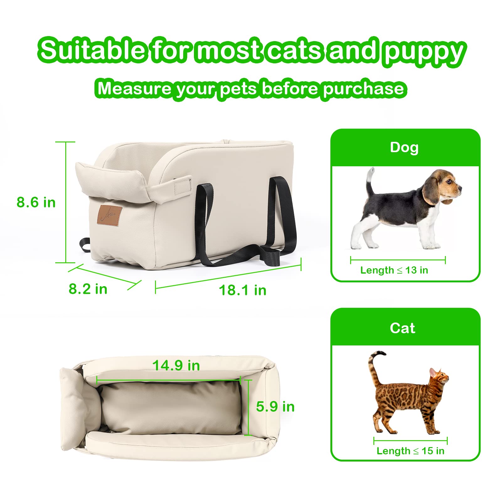 Pet Car Seat for Small Dogs & Cats - Adjustable Booster Seat with Center Console - Supports Up to 22lbs - Perfect for Road Trips & Safe Car Travel