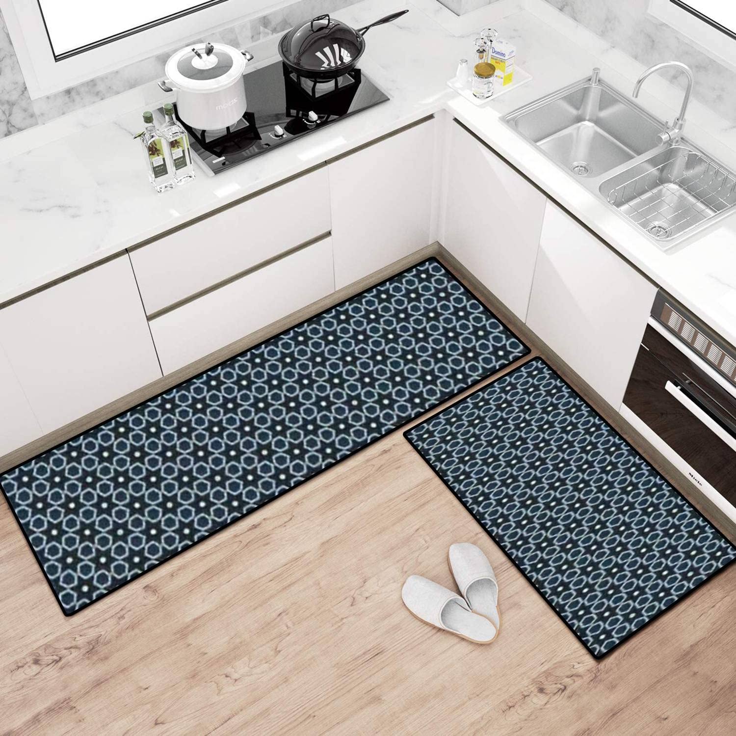 Abstract Geometric Non-Slip Kitchen Rugs - Washable Floor Mats for Kitchen & Bathroom