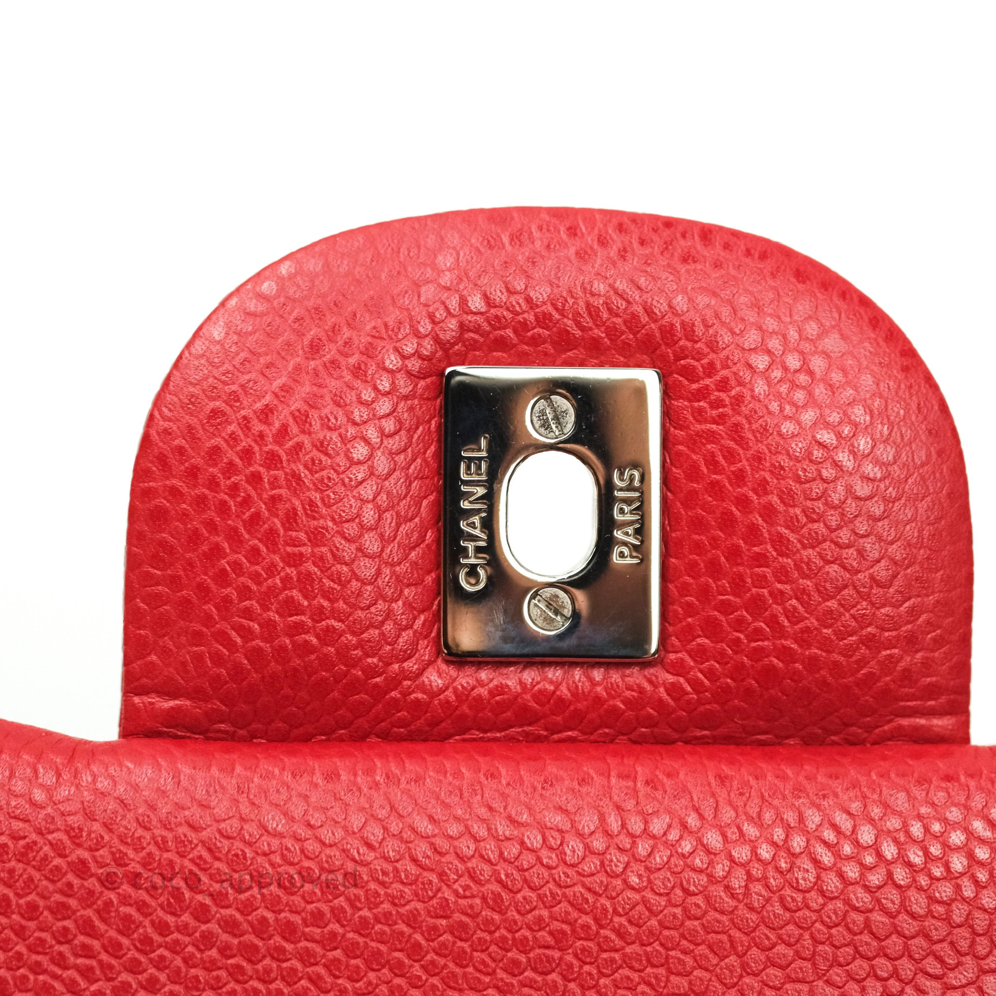 Chanel Classic Jumbo Double Flap Bag in Red Caviar Leather with Silver Hardware - Luxury Designer Handbag for Women, Perfect for Parties, Weddings & Special Occasions