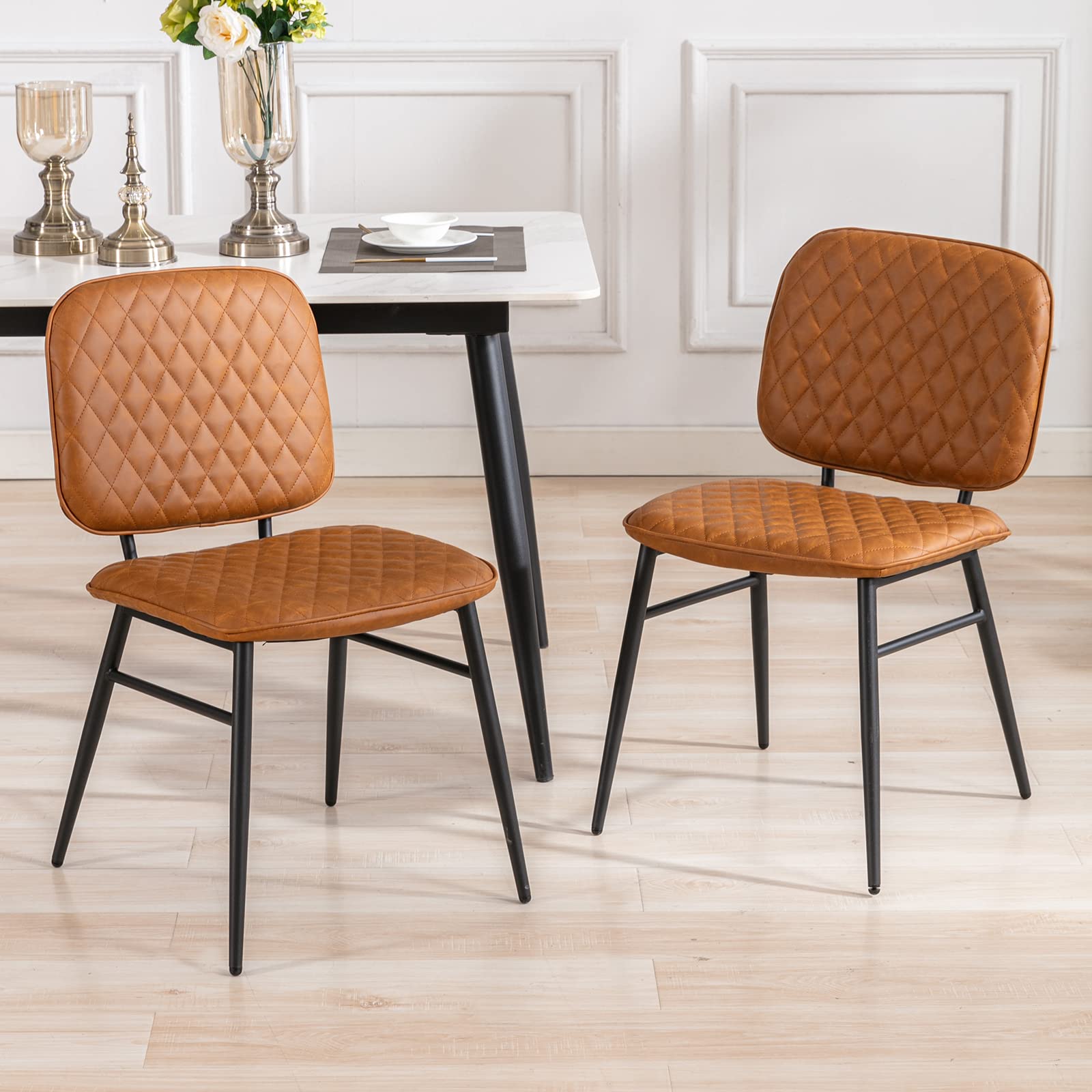 Wahson Set of 2 Modern PU Leather Dining Chairs with Black Legs - Kitchen & Living Room Chairs for Home, Restaurant (Brown) - Perfect for Small Spaces, Breakfast Nooks & Contemporary Dining Areas