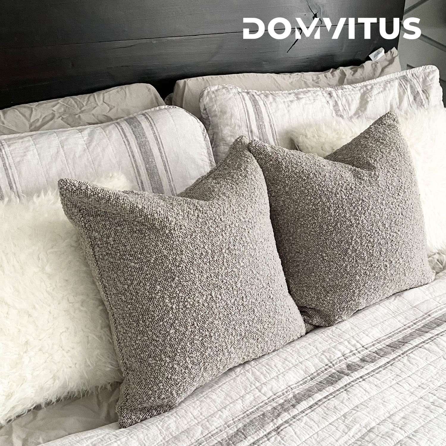 DOMVITUS 20x20 Inch Luxury Boucle Throw Pillow Covers - Soft Decorative Cushion Case for Sofa, Bed, Living Room & Couch - Accent Pillow Cover for Home Decor - 1PC Sand Grey - Perfect for Cozy Living Spaces and Modern Interior Design