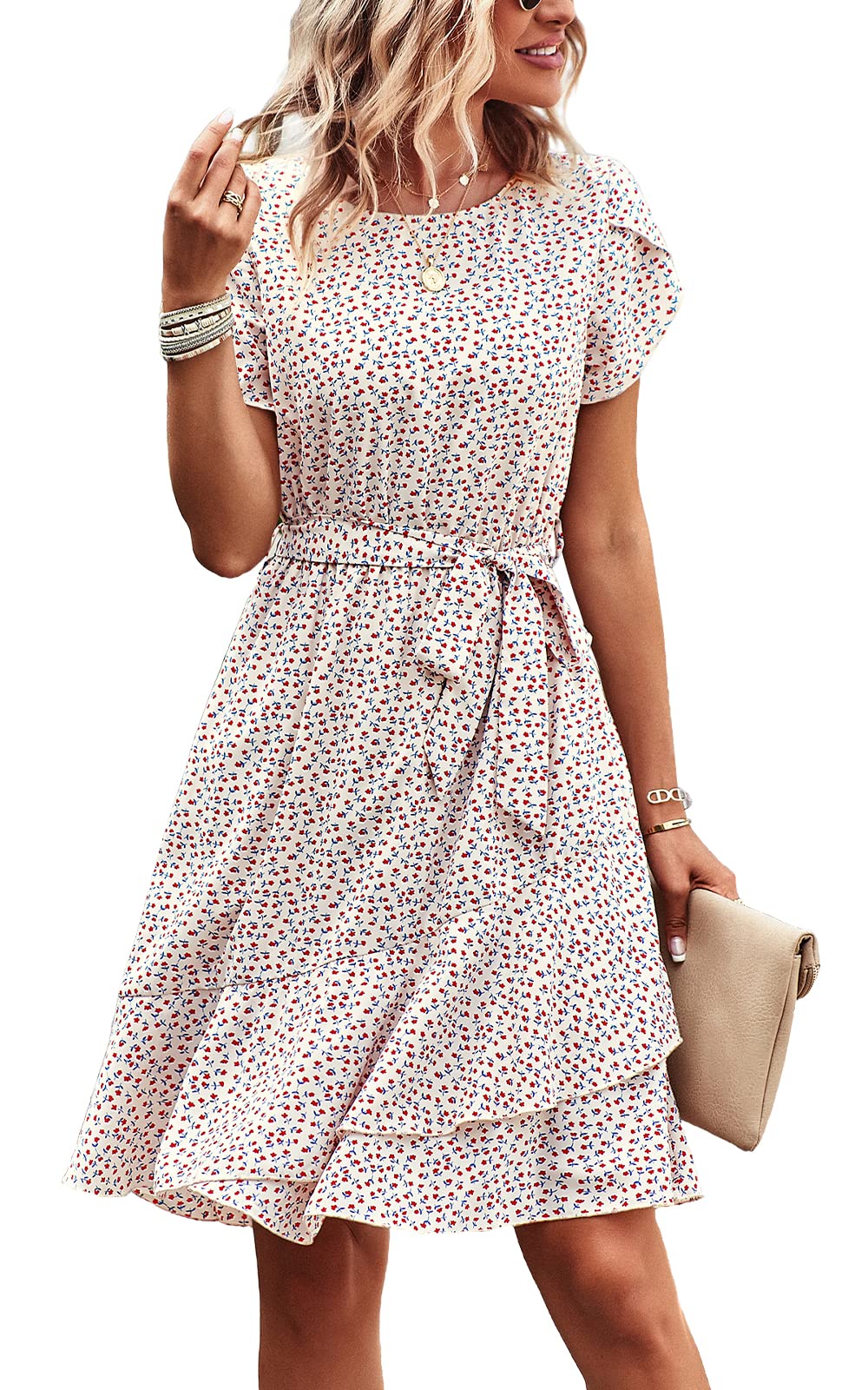 Women's Summer Wrap Dress with V-Neck & Ruffle Sleeves | Swiss Dot Casual Mini Dress | Perfect for Beach Vacations, Date Nights & Summer Parties