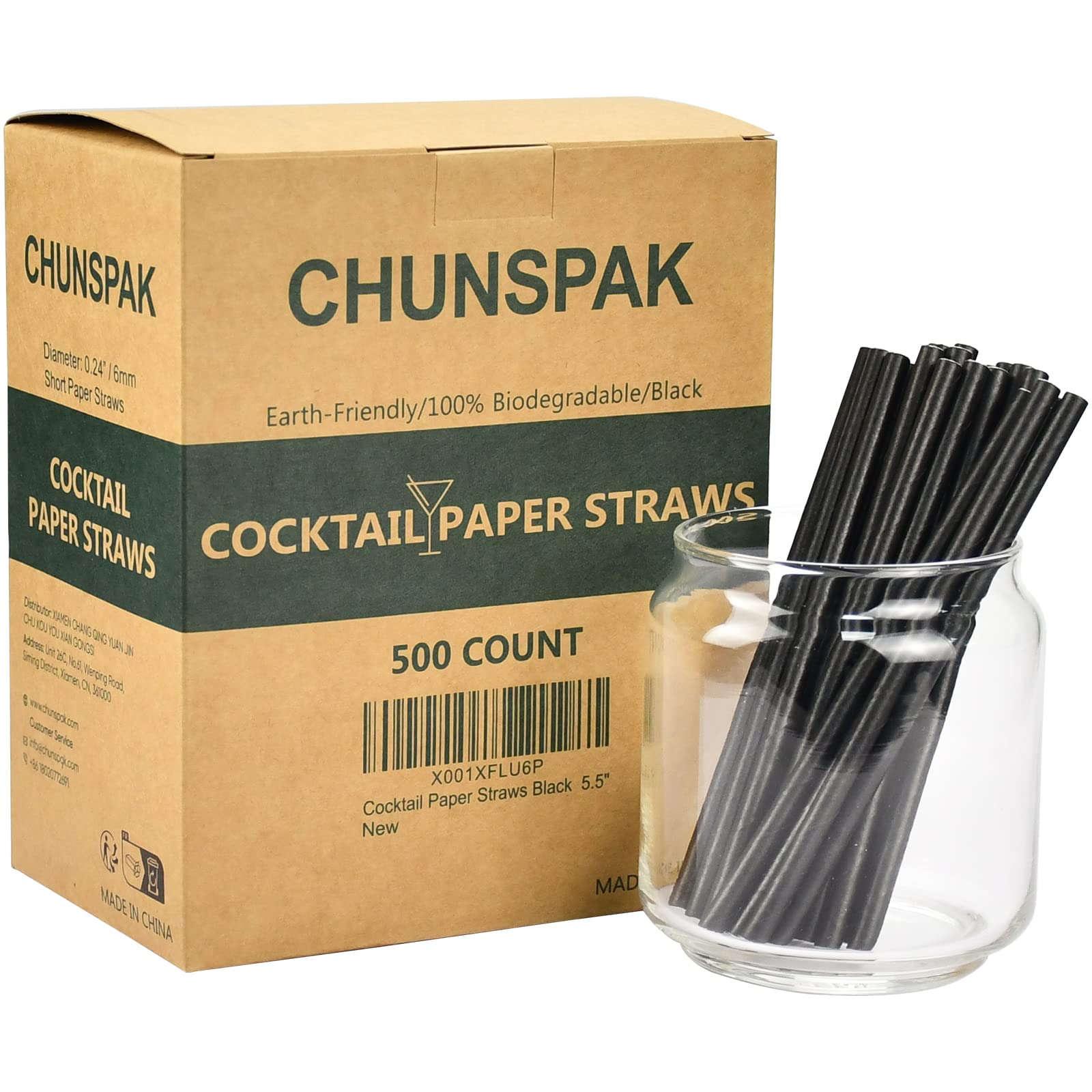 500 Count Bulk 5.5 Inch Short Black Paper Straws - Eco-Friendly Disposable Drinking Straws for Cocktail, Coffee & Beverages | Perfect for Parties, Cafes & Home Use