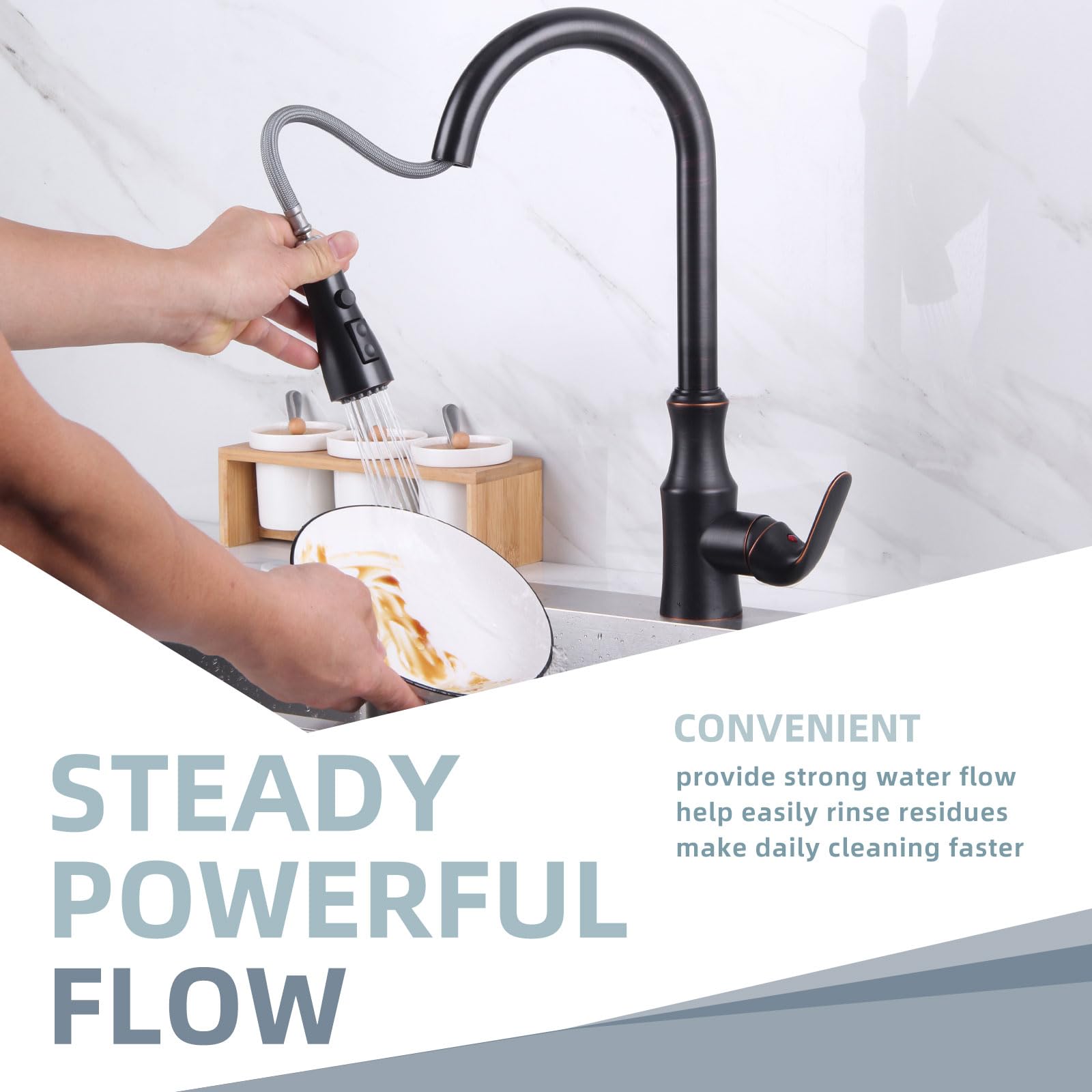 Angle Simple Sink Sprayer Replacement - Oil Rubbed Bronze Kitchen Faucet Head with Stream Spray & Pause Mode - Perfect for Dishwashing, Food Prep & Cleaning Fruits/Vegetables