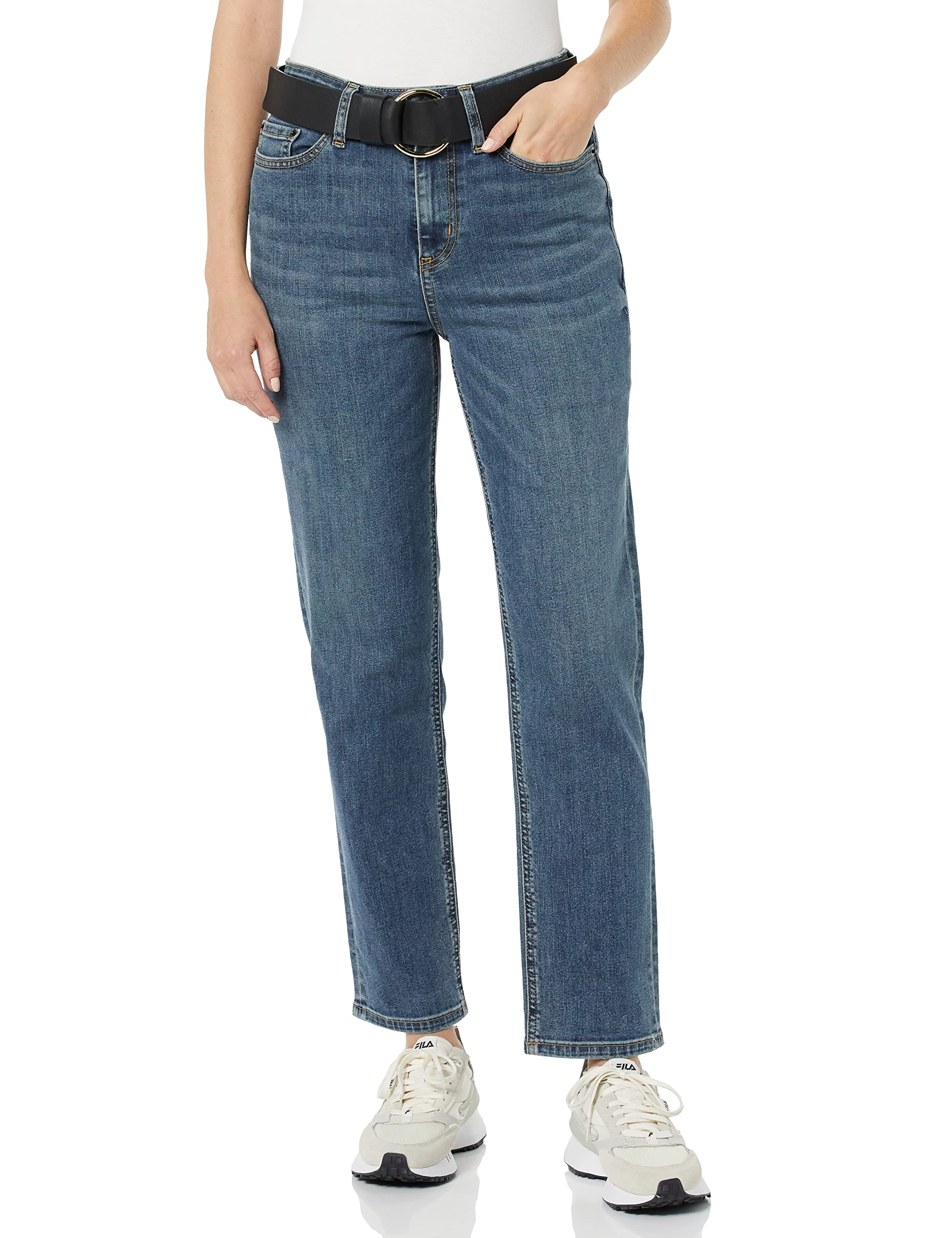 Amazon Essentials Women's High-Rise Straight Leg Jeans - Classic Denim Pants for Casual Wear, Work & Everyday Comfort