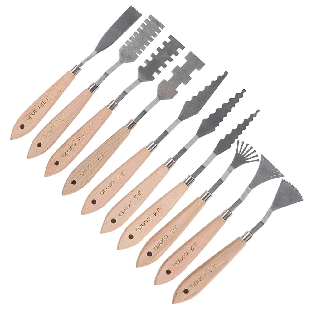 2 Sets of 10pcs Stainless Steel Palette Knives - Different Shapes & 5pcs Red Palette Knives for Oil Painting, Acrylic Art & Cake Decorating