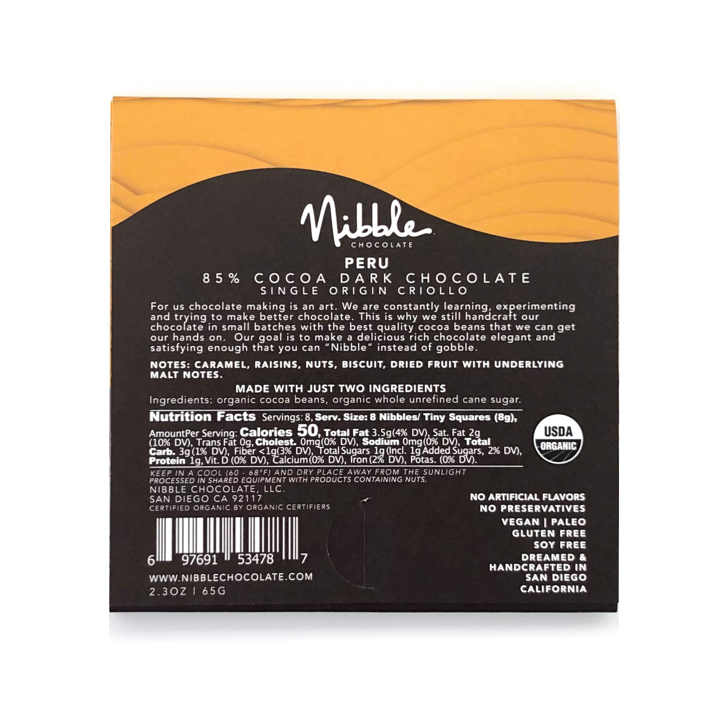 Organic Dark Chocolate Bars 85% Cacao from Peru - 3 Pack | Vegan, Gluten-Free, Soy-Free | Healthy Snack for Dessert, Gift & Keto Diet