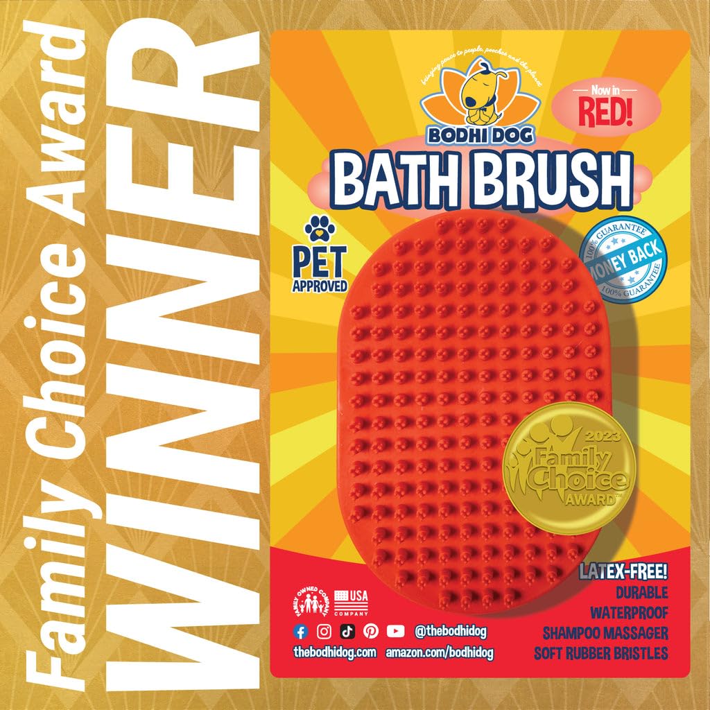 Bodhi Dog Shampoo Brush - Premium Pet Grooming Brush for Dogs & Cats - Bath Brush for Long & Short Hair - Massage Scrubber for Shower & Bathing (Red, 1 Pack) - Perfect for Home Pet Grooming & Spa Days