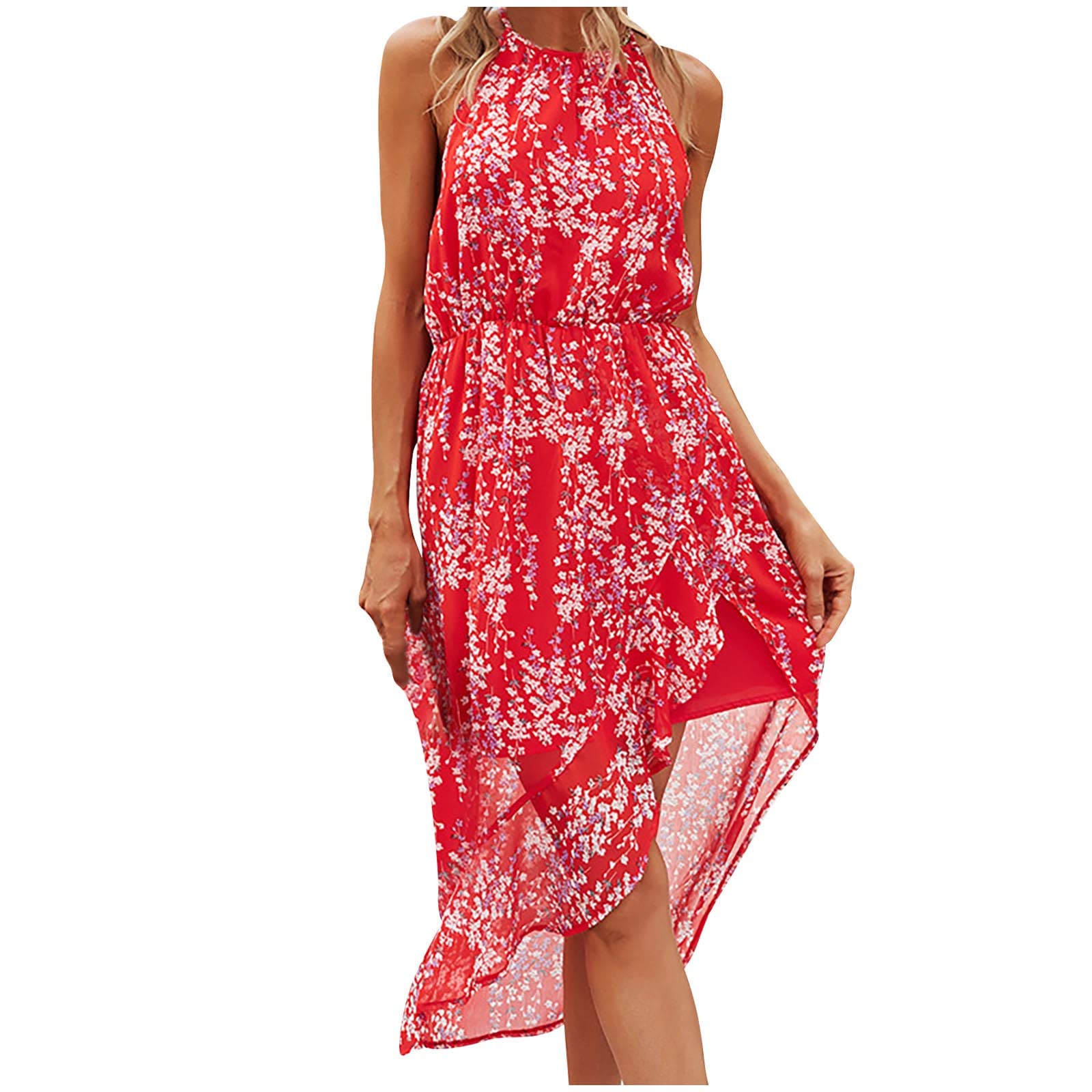 Women's Summer Dresses 2022 - Floral Print Halter Maxi Dress for Beach & Vacation