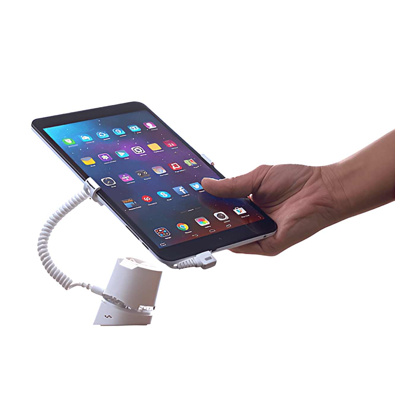 SB20 Secure Display Stand for Phones & Tablets - 12W Fast Charging with Dual Ports (Lightning/USB-C/Micro USB) - Perfect for Home, Office & Travel Use