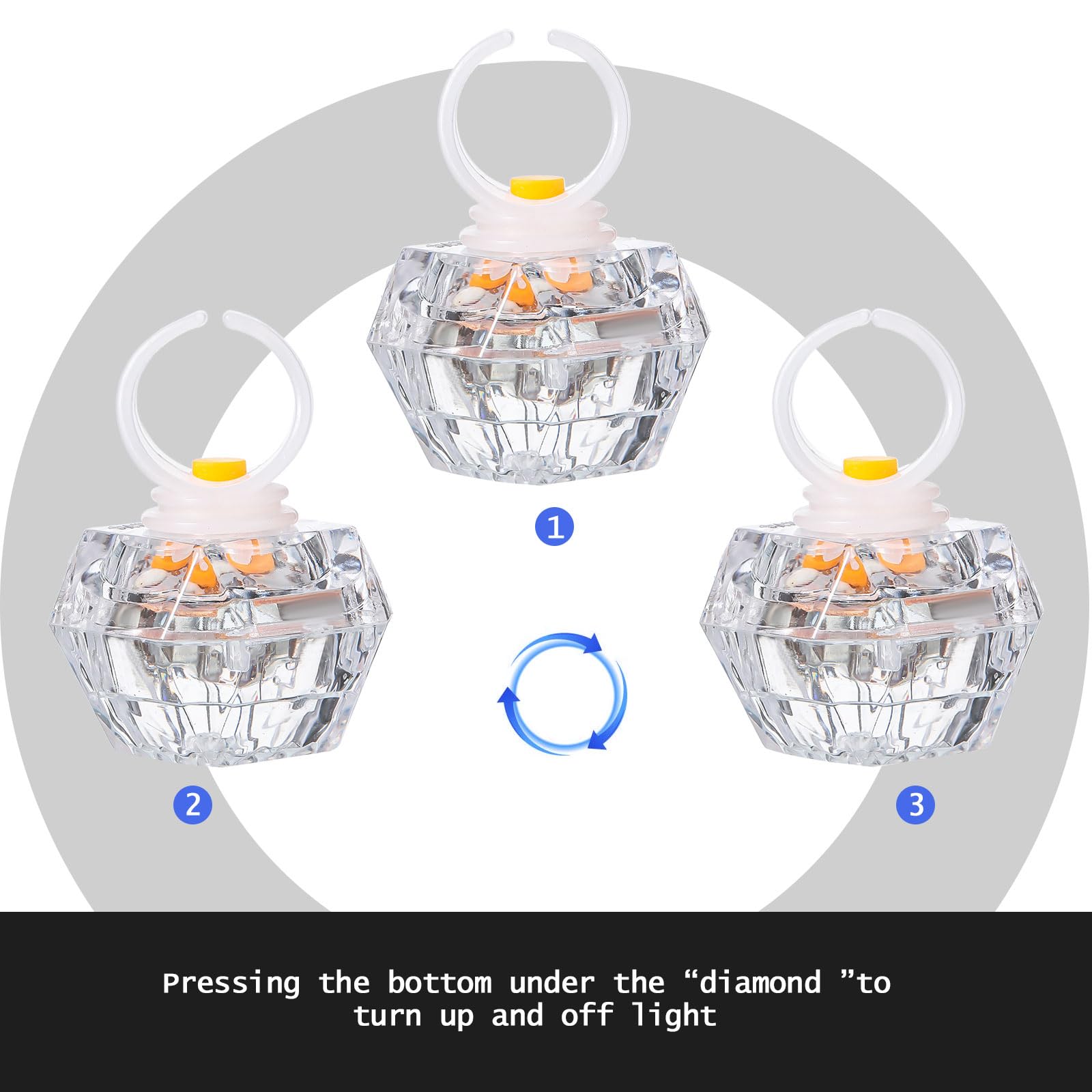 Hicarer 8 Pack LED Light Up Rings - Flashing Plastic Diamond Glow Party Favors for Bachelorette, Birthday, Wedding & Bridal Shower - Glow in The Dark Accessories (White) - Perfect for Night Parties, Raves & Festive Celebrations