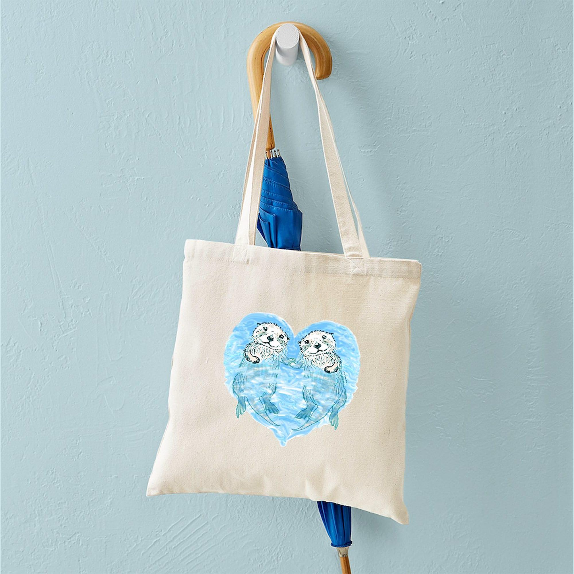 Sea Otters Holding Hands Canvas Tote Bag - Eco-Friendly Reusable Shopping Bag for Groceries, Beach & Daily Use | Cute Marine Animal Design