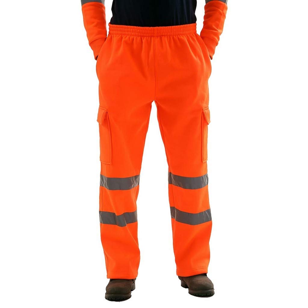 High Visibility Cargo Pants for Men - Reflective Safety Work Pants with Elastic Waist - Construction, Road Work & Outdoor Activities