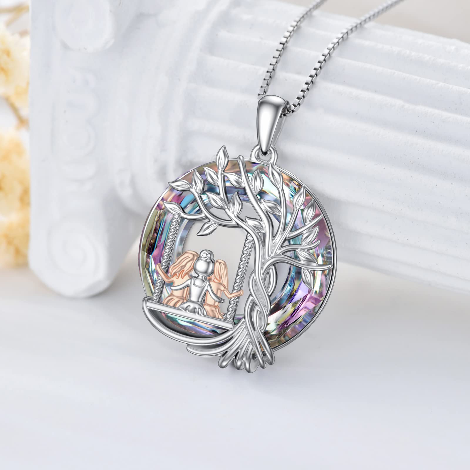 TOUPOP 925 Sterling Silver Tree of Life Necklace for Sisters - 2/3/4 Sisters Jewelry with Crystals - Meaningful Birthday, Mother's Day & Friendship Gift for Women, Daughters & Friends - Perfect for Family Reunions, Sister Bonding & Special Occasions