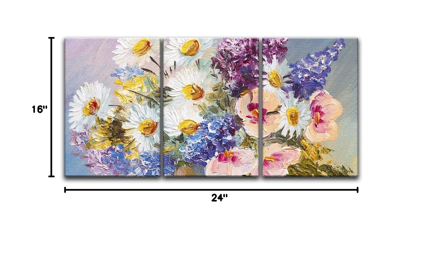 Wall26 3-Panel Floral Canvas Wall Art - Oil Painting Style Flower Giclee Print, Gallery Wrapped Modern Home Decor (16