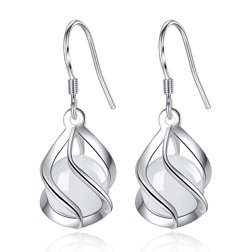 Opal Drop Earrings for Women - Sterling Silver Dangle Earrings with Genuine Opal Gemstone | Elegant Jewelry Gift for Her | Perfect for Weddings, Parties & Special Occasions