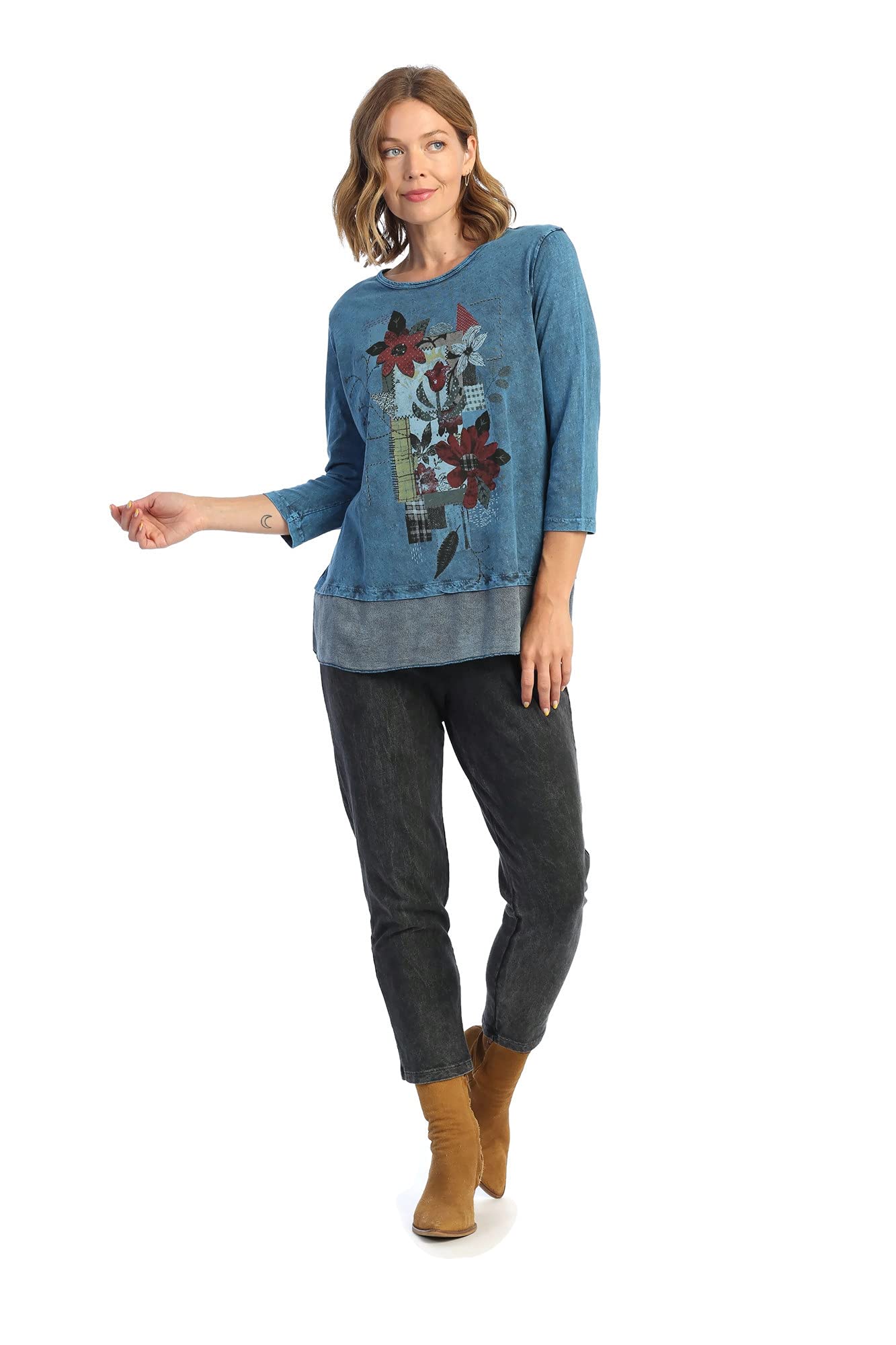 Jess & Jane Women's Mineral Washed Cotton Georgette Contrast Tunic Top - Casual Chic Blouse for Work, Date Night & Spring Outfits