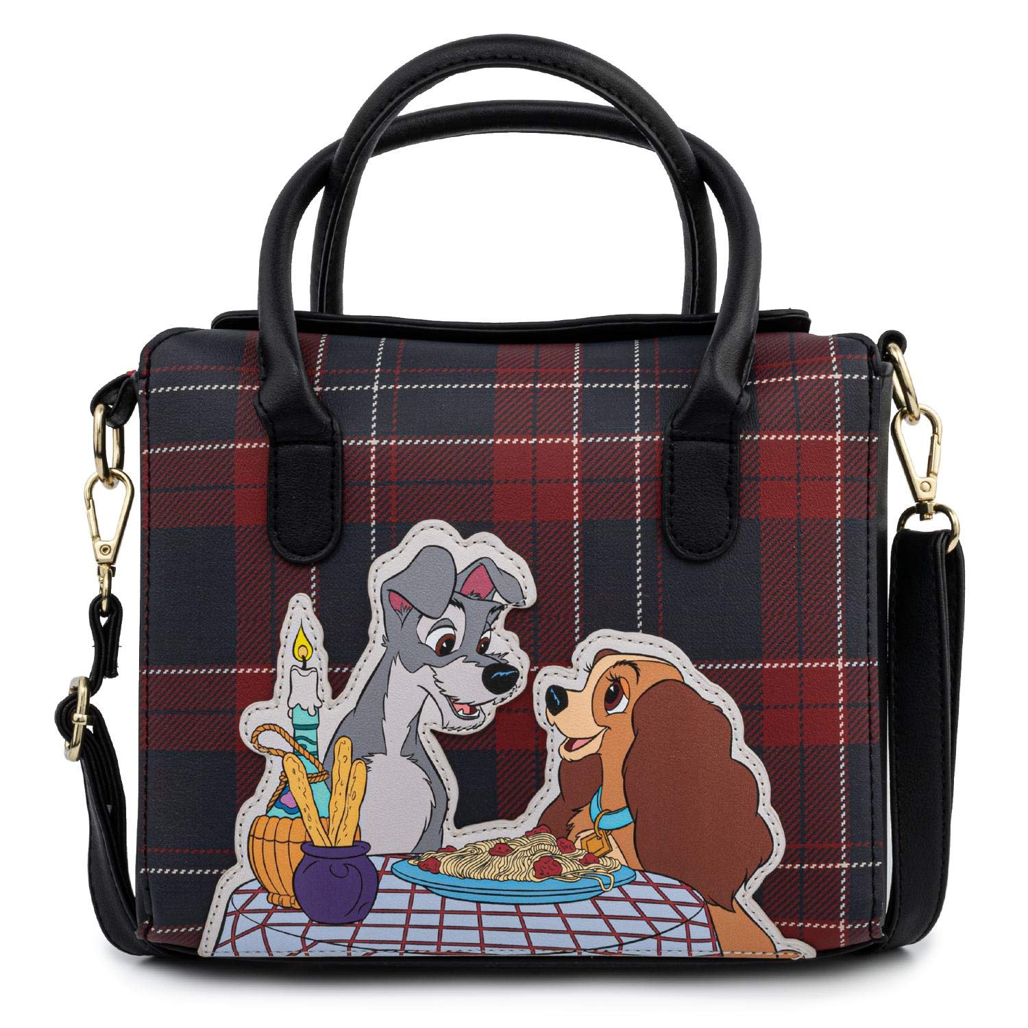 Loungefly Disney Lady And The Tramp Plaid Dinner Crossbody Bag - Cute Vintage Inspired Purse for Women, Fashion Accessory for Date Night, Disney Parks, and Everyday Use