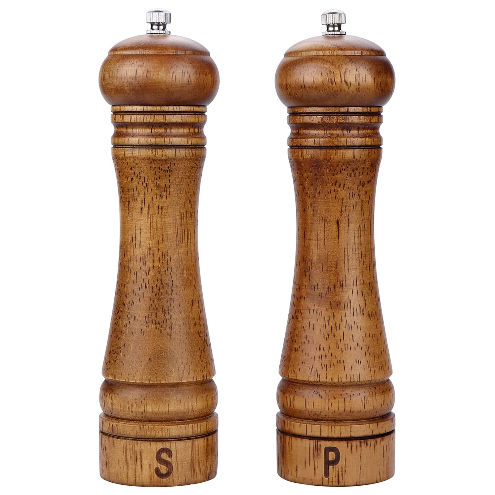 Premium Gulex® 8 Inch Wood Pepper Grinder & Salt Mill Set (2 Pack) - Adjustable Coarseness, Ceramic Grinding Core, Refillable - Perfect for Kitchen, Dining Table & Gourmet Cooking