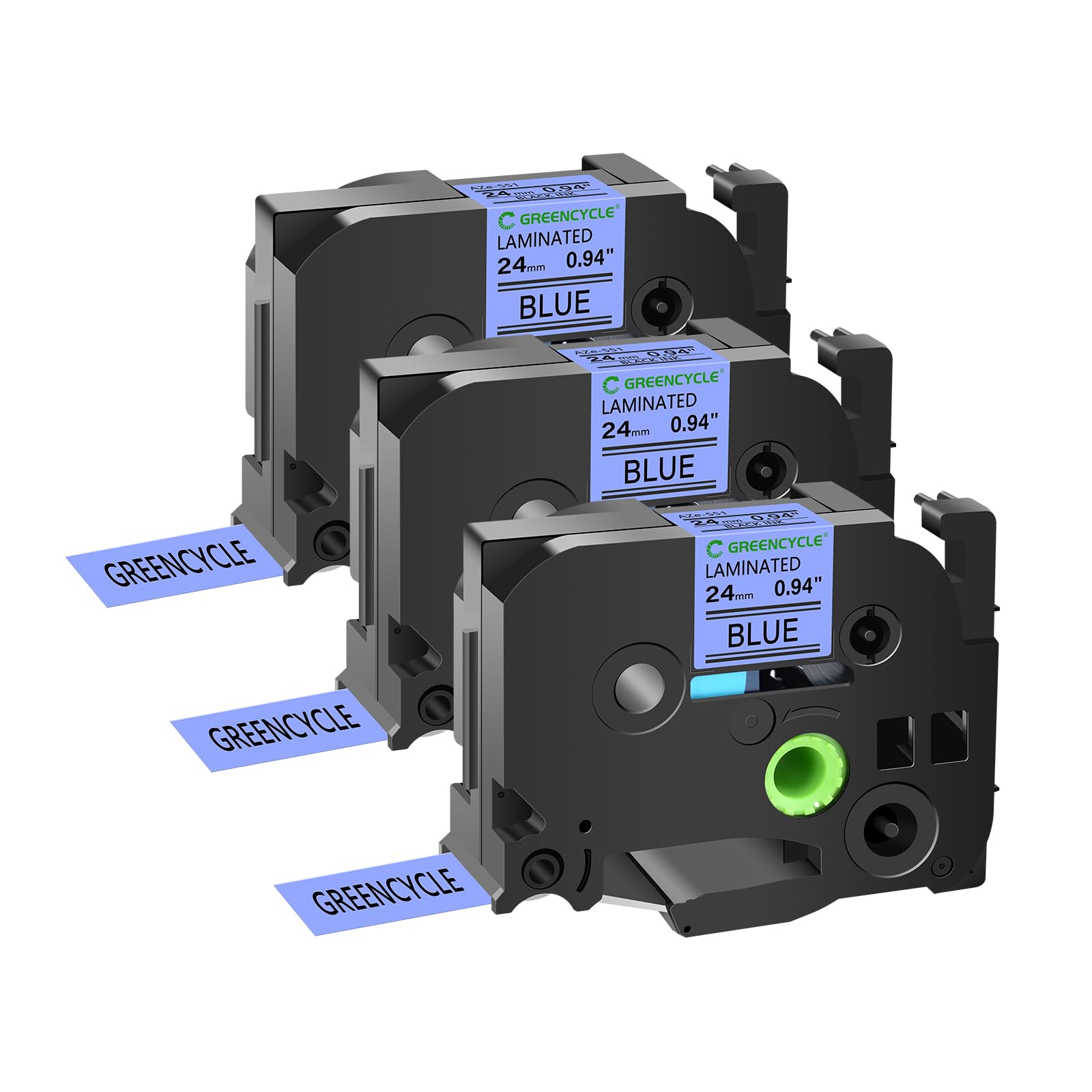 GREENCYCLE Compatible Brother P-Touch TZe-551 TZe551 AZE Tape - 24mm (0.94 Inch) Black on Blue Laminated Label Tape - Works with PT2730, PT9600, PTD600VP, PTD800W, PTH500LI, PTP700, PTP710BT, PTP750W - 3 Pack - Perfect for Office, Home & Industrial Labeling