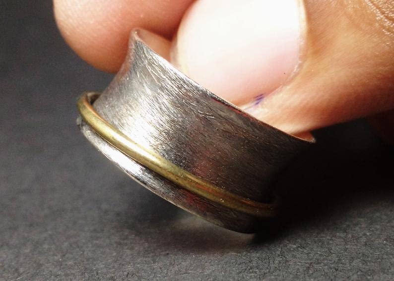 Spinner Ring for Anxiety Relief - 925 Sterling Silver Fidget Ring for Meditation & Stress Relief - Handmade Hammered Worry Ring for Adults - Perfect for ADHD, Anxiety & Focus