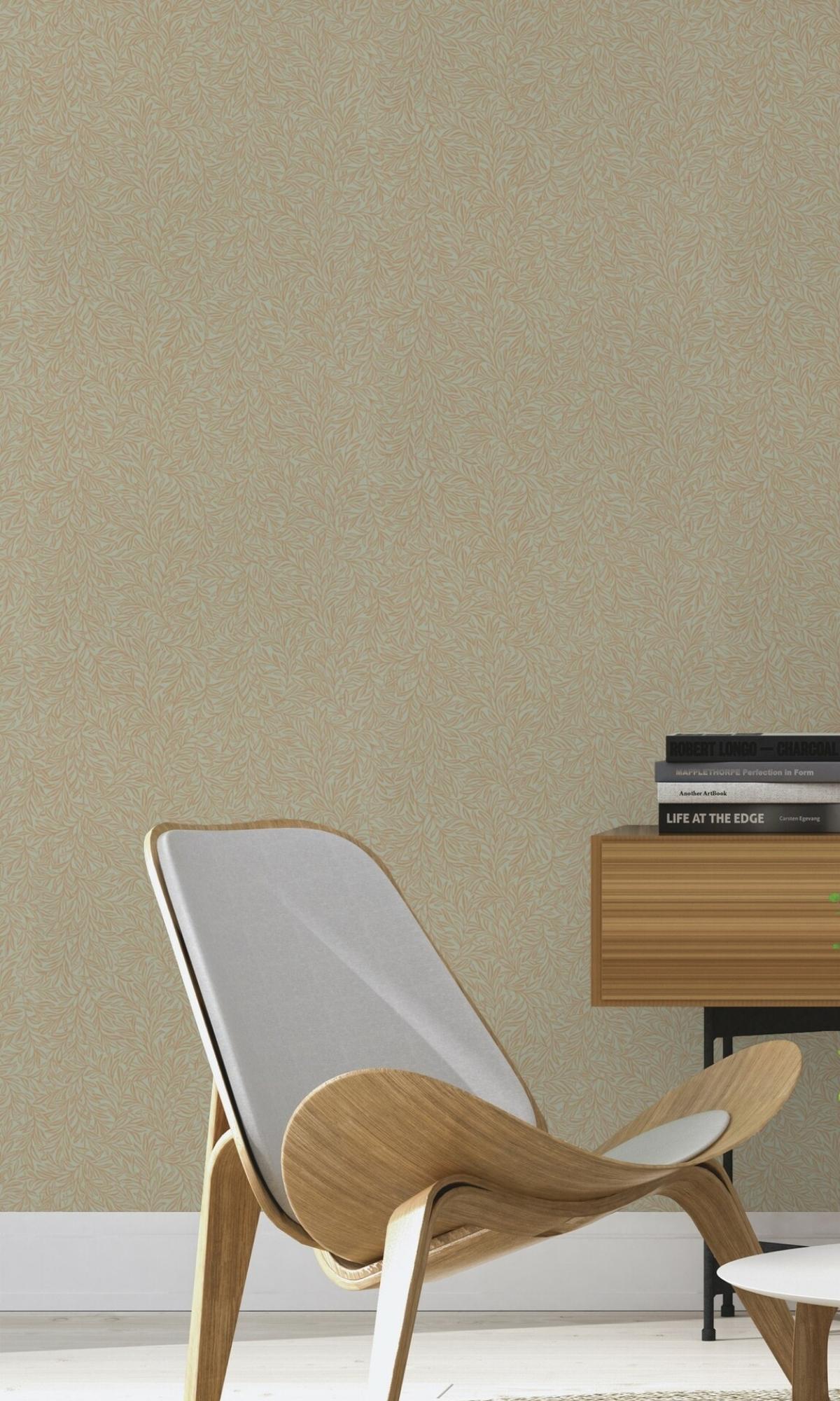 Beige Minimalist Tropical Leaf Metallic Wallpaper R7767 - Perfect for Living Room, Bedroom & Home Office Decor