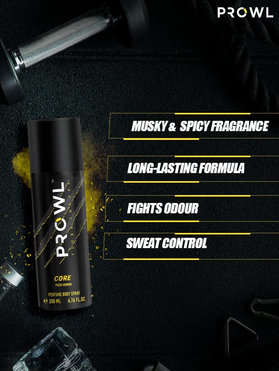 Prowl By Tiger Shroff Men's Deodorant Perfume Body Spray - 200ml Fresh Scent (RIV001) | Long-Lasting Fragrance for Gym, Office & Night Out